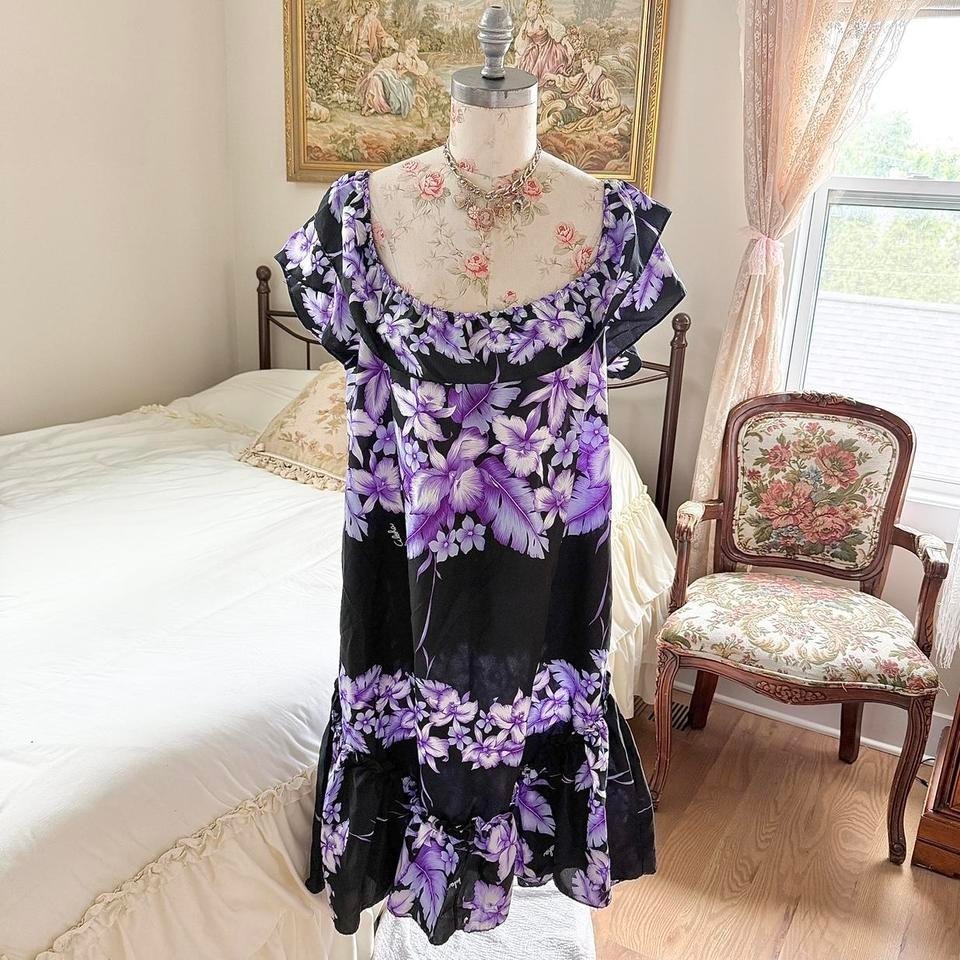 Purple Floral Dress 90s Purple Floral Ruffle Dress Kalerna Fashions